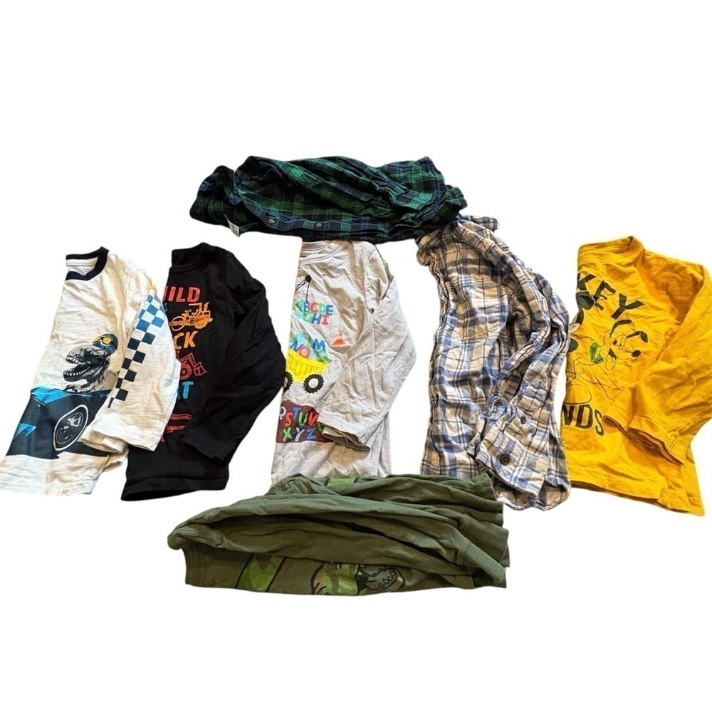 4T Boys Long Sleeve Shirt Bundle Disney Mickey Mouse Dinosaur Button Down Trucks